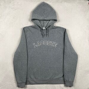 Lacoste Hoodie Mens 2XL Gray Spell Out Embroidered Logo Fleece Pullover